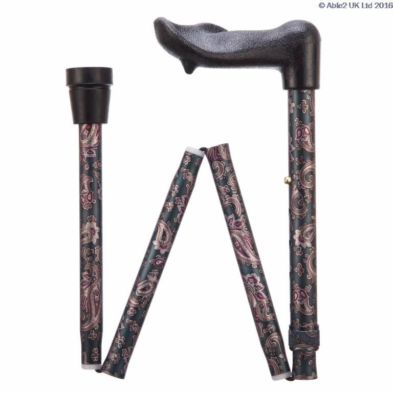 Arthritis Grip Cane - Folding, adjustable, Right Handed - Paisley (33-37")