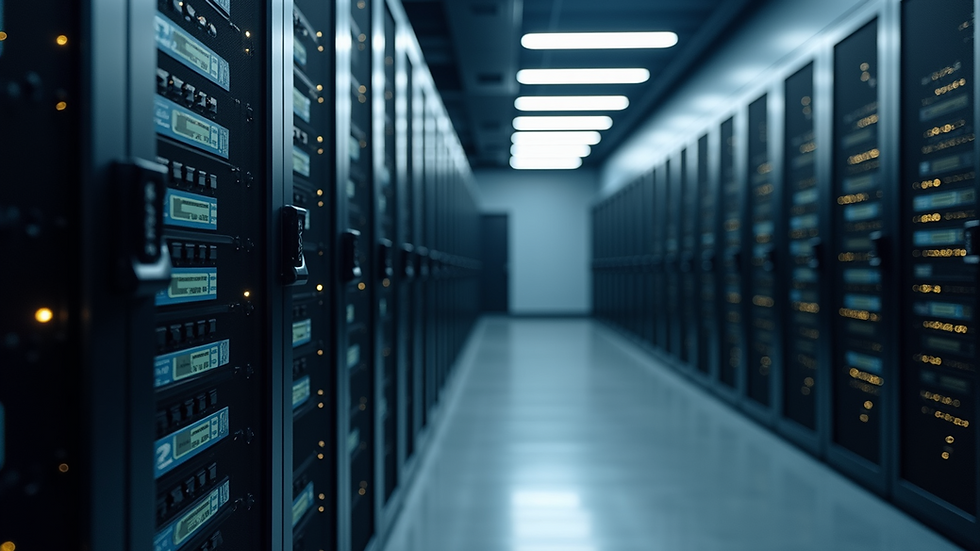 Eye-level view of a server room with data storage units