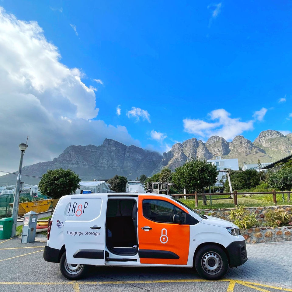 Bag Drop van in front of mountains
