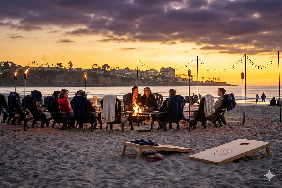 large group beach bonfire