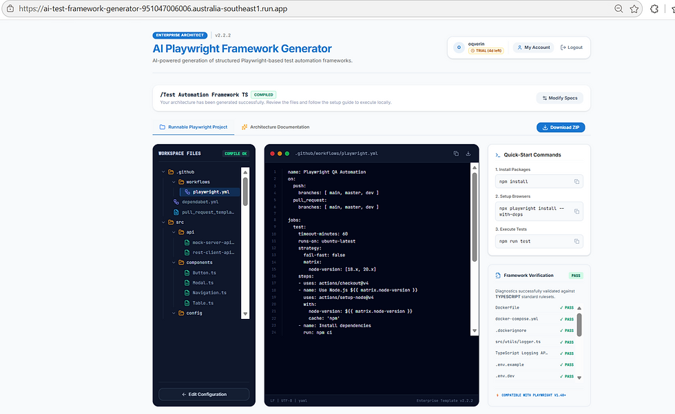 Playwright Test Automation Framework generator by AI UI interface.