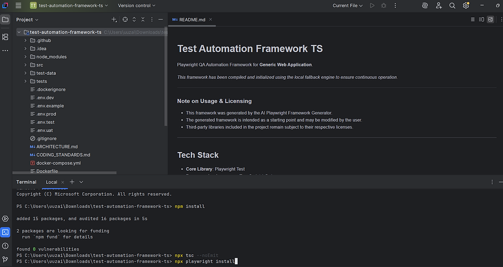 Playwright test automation framework with TypeScript code structure.