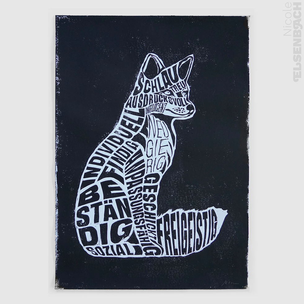 Miniaturbild: Linoldruck Fuchs schwarz auf Weiss