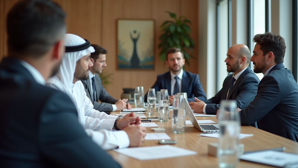 Close-up view of a business meeting with Middle Eastern partners