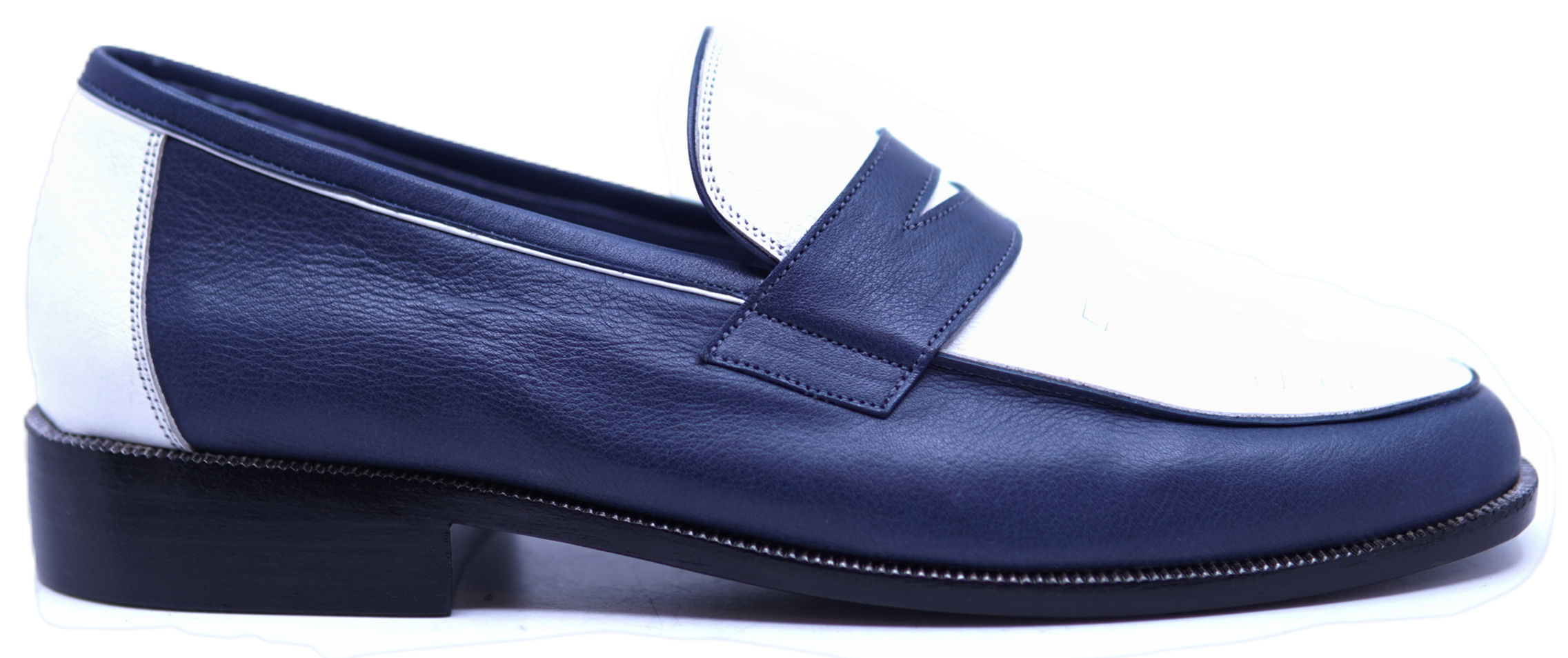 Navy Blue & White Leather Loafer 10-US Men's