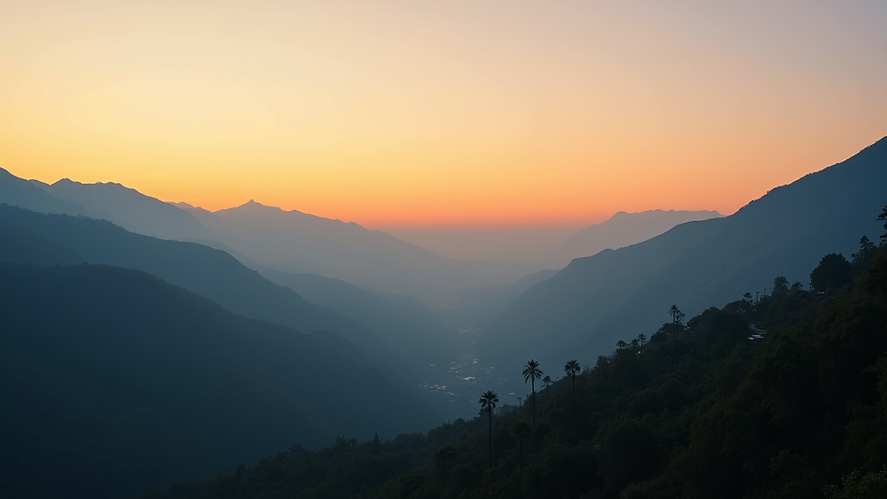Vista panorámica de montañas y bosques de la Sierra Nevada de Santa Marta al atardecer