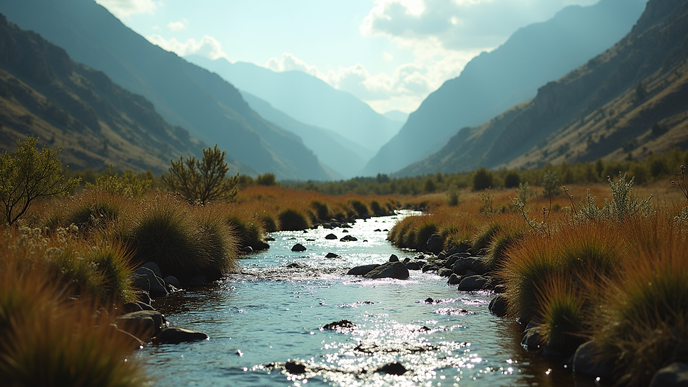 Vista a nivel de río cristalino rodeado de vegetación en la Sierra Nevada