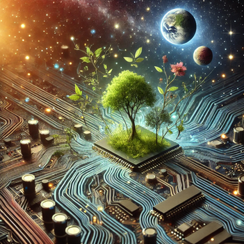 Brendan Ragan art: a tree growing out of a computer chip