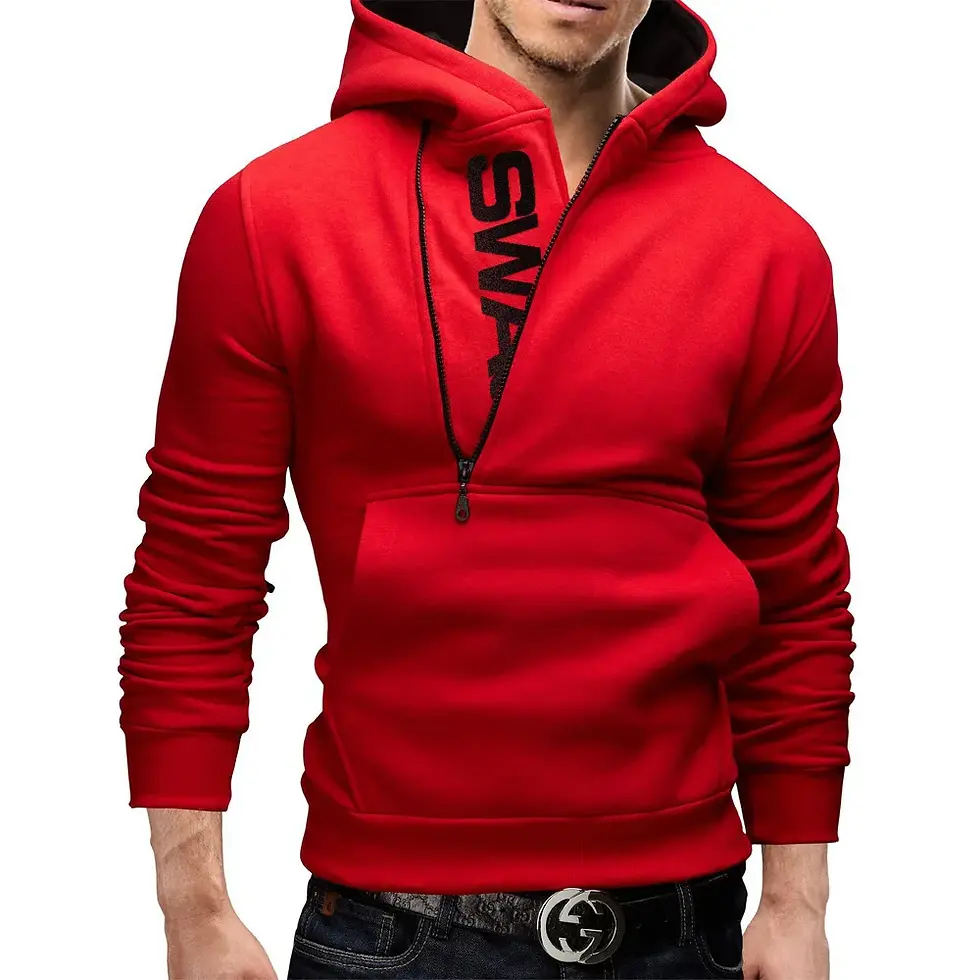 Thumbnail: Zipper Hooded Pullover High Neck