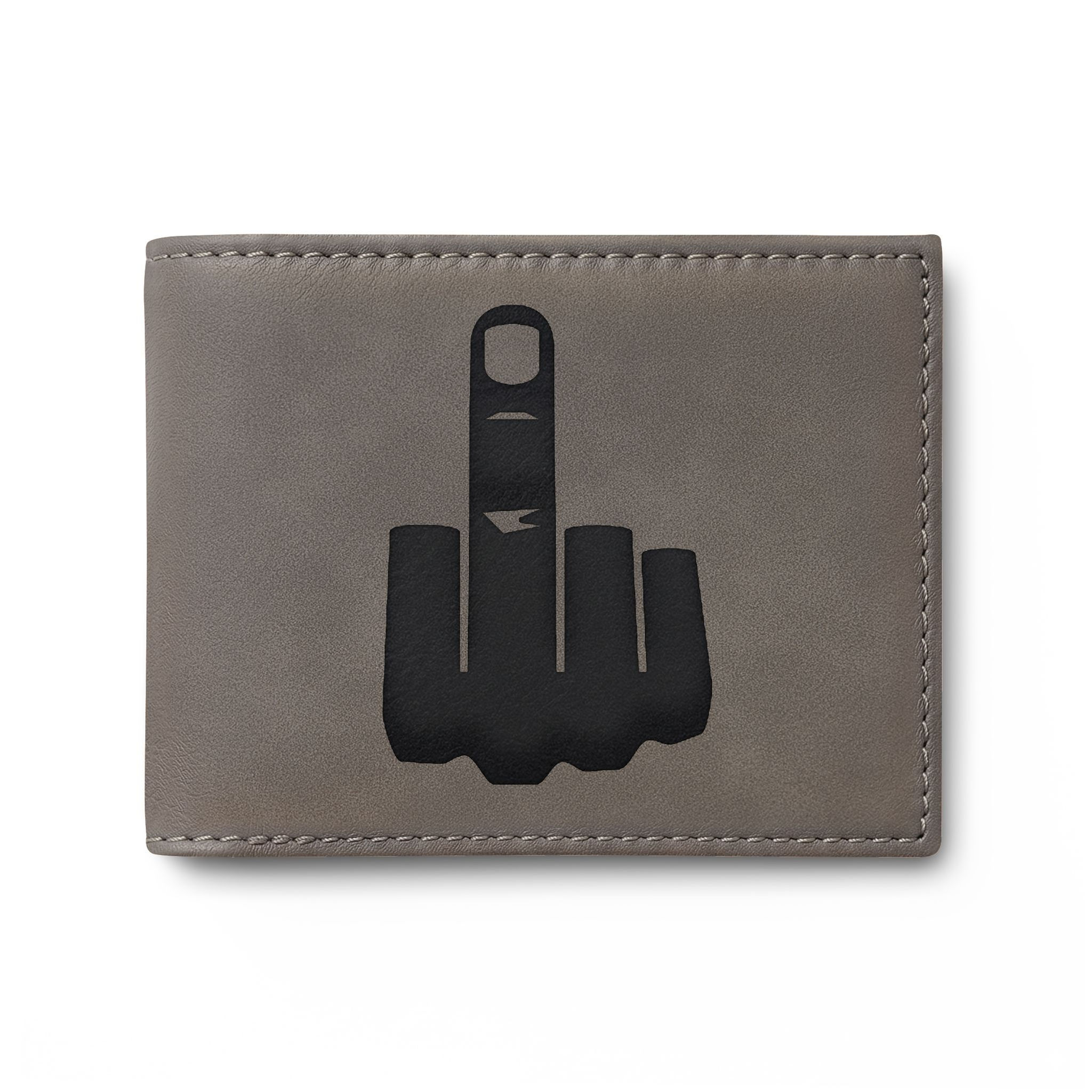 Leather Bi-Fold Wallet with Middle-Finger Edgy Minimalist Wallet for Men
