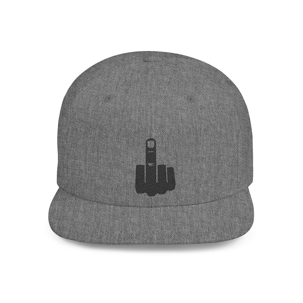 Thumbnail: Flat Bill Snapback Cap — Embroidered Middle Finger Graphic Hat