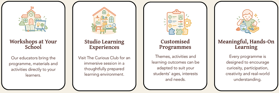 Community workshops, studio learning, and customized programmes.