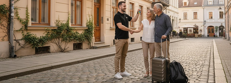 PVK manager handing over keys to guests arriving to aribnb