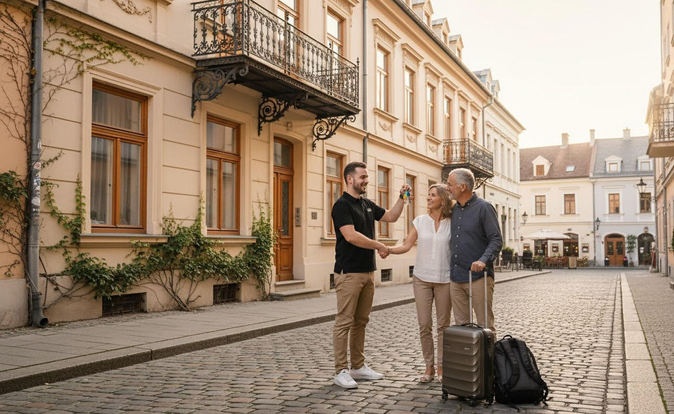 Airbnb host checking in guest into property