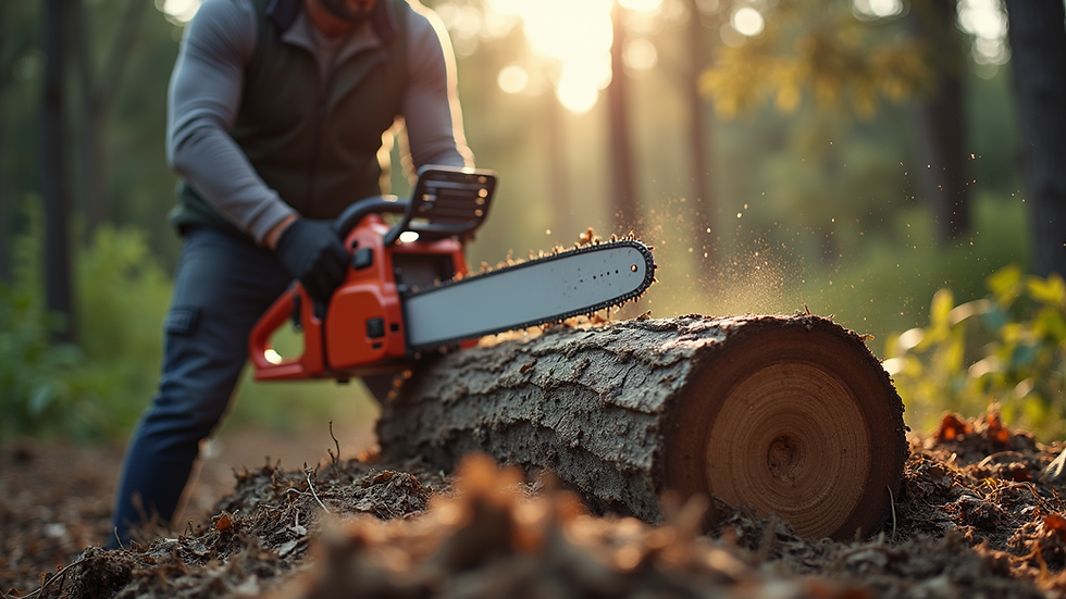 Eye-level view of a tree being removed with a chainsaw