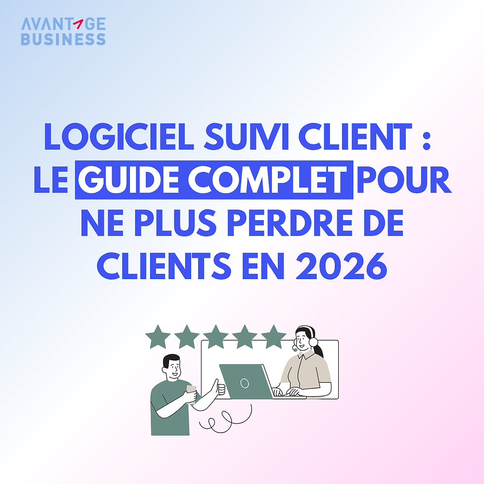Image de couverture "Logiciel suivi client : le guide complet pour ne plus perdre vos clients en 2026" avec un illustration en dessous illustrant une commerciale au téléphone devant un ordinateur et un client satisfait qui lui attribue 5 étoiles