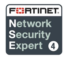 Fortinet NSE4: 
Dieses Zertifikat bescheinigt Kenntnisse und Fähigkeiten im Bereich der Netzwerksicherheit, einschließlich der Konfiguration und Verwaltung von Fortinet-Firewalls und -Sicherheitslösungen.