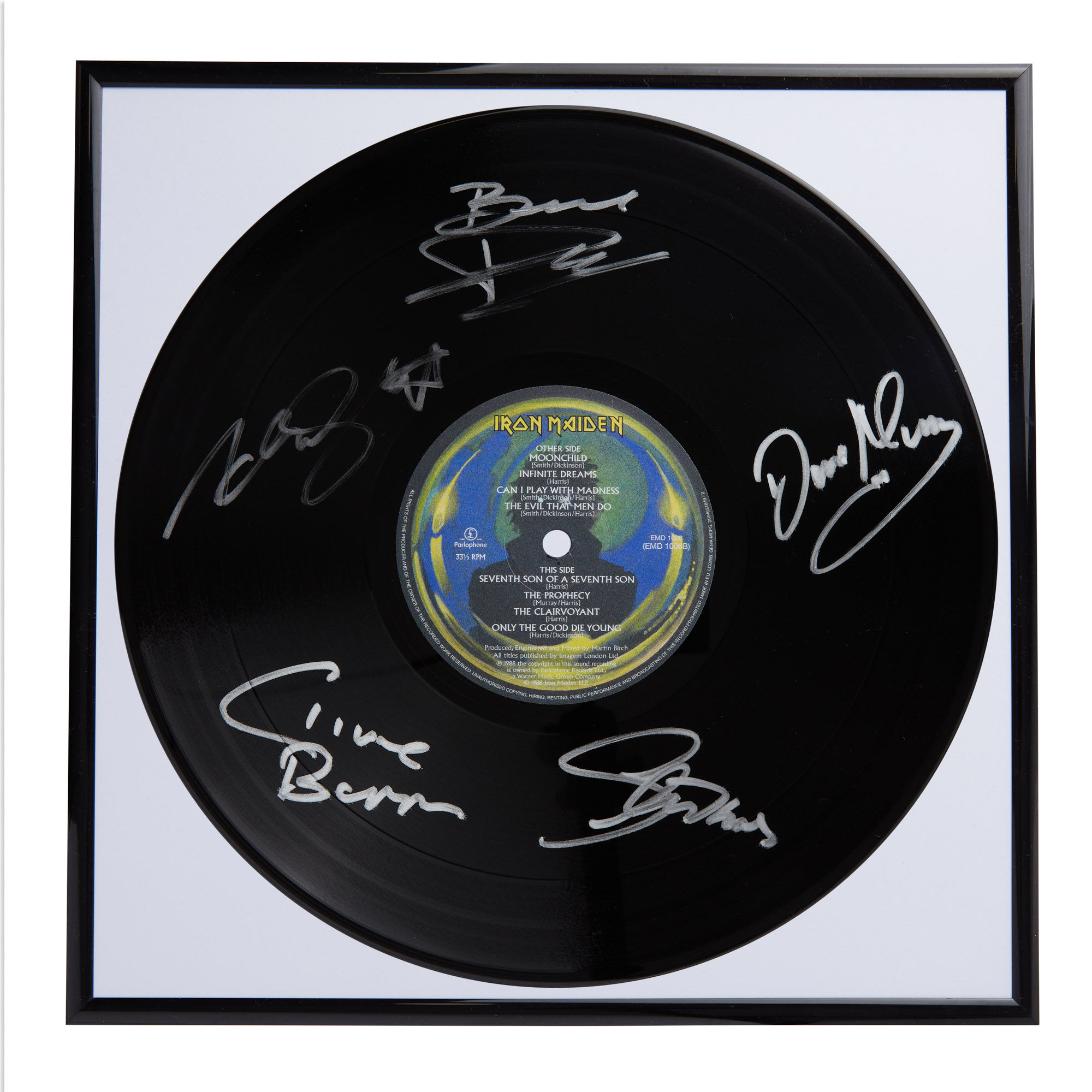 Iron Maiden Seventh Son Of A Seventh Son Autographed Vinyl Record Framed