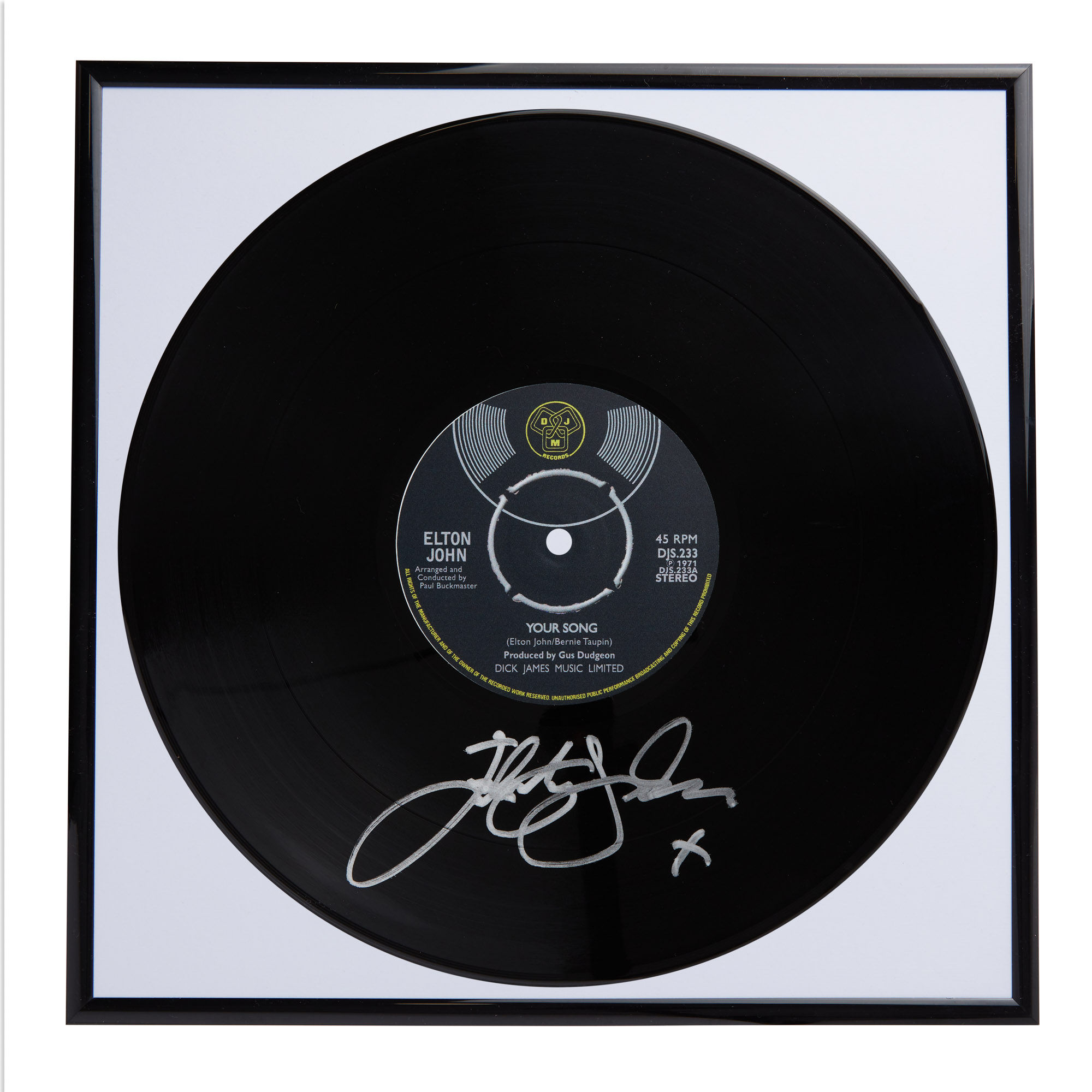 Elton John Your Song Autographed Vinyl Record Framed