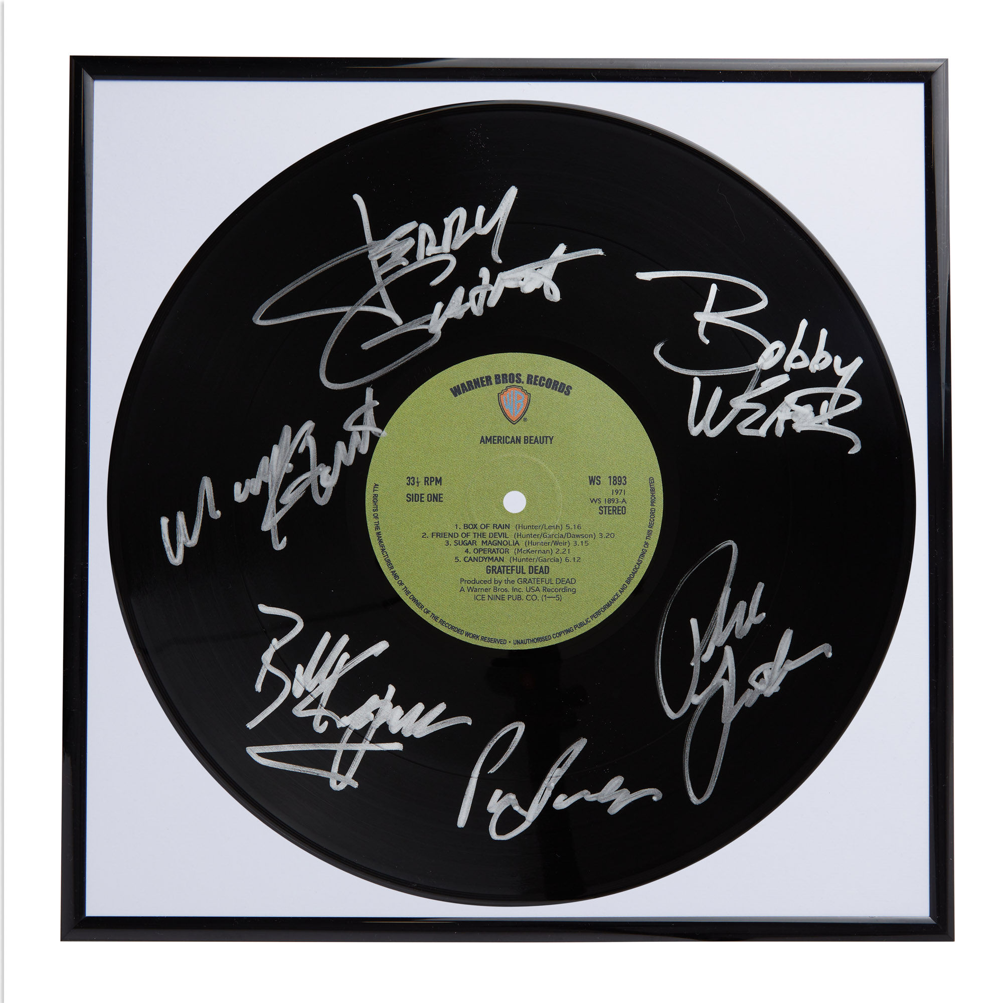 Grateful Dead American Beauty Autographed Vinyl Record Framed