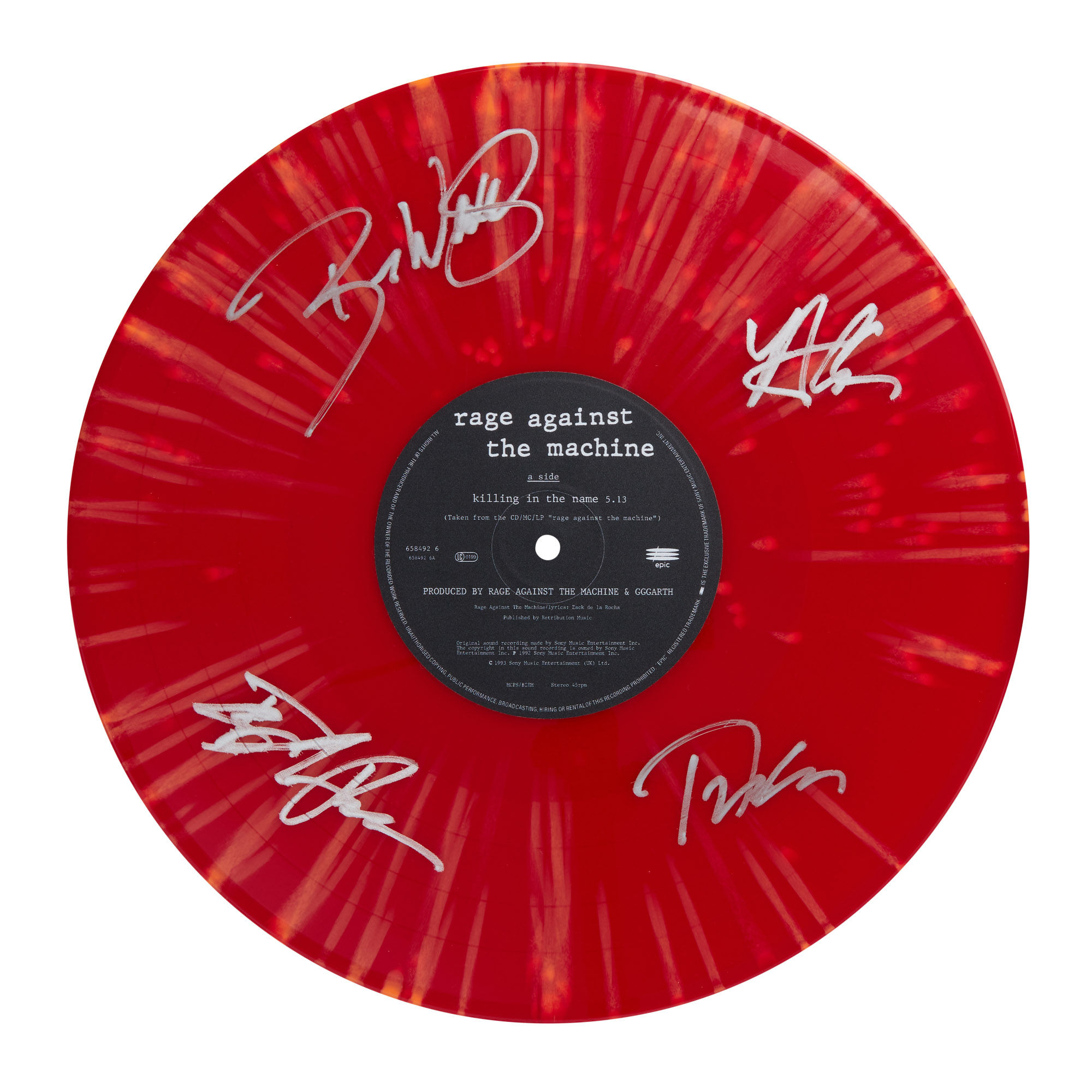 Rage Against The Machine Autographed Limited Edition Red Vinyl Record