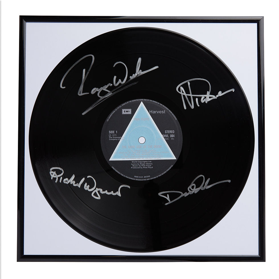 Pink Floyd Dark Side Of The Moon Blue Label Autographed Vinyl Record Framed