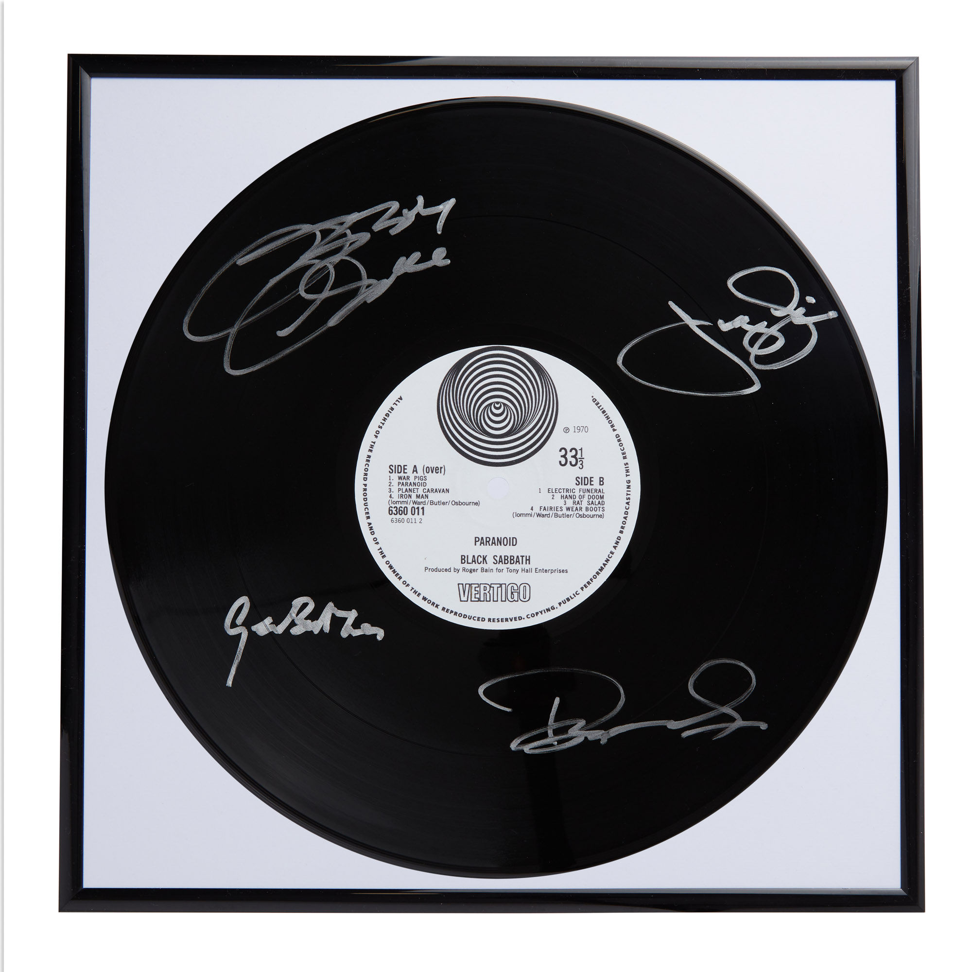 Black Sabbath Paranoid Autographed Vinyl Record Framed