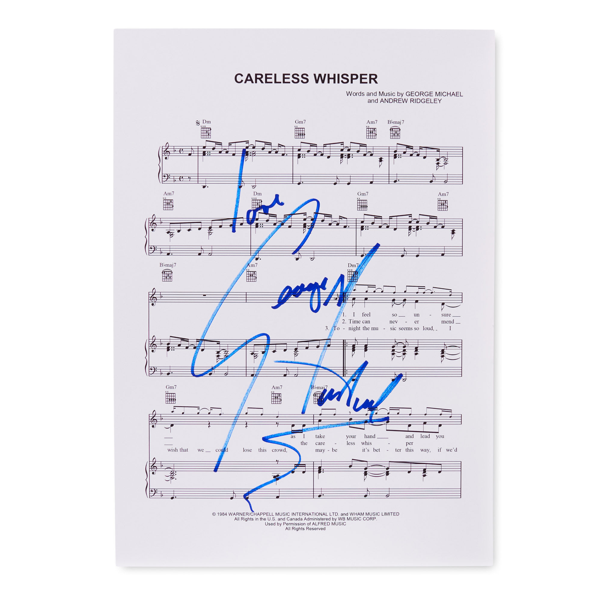 George Michael Careless Whisper Autographed A4 Sheet Music