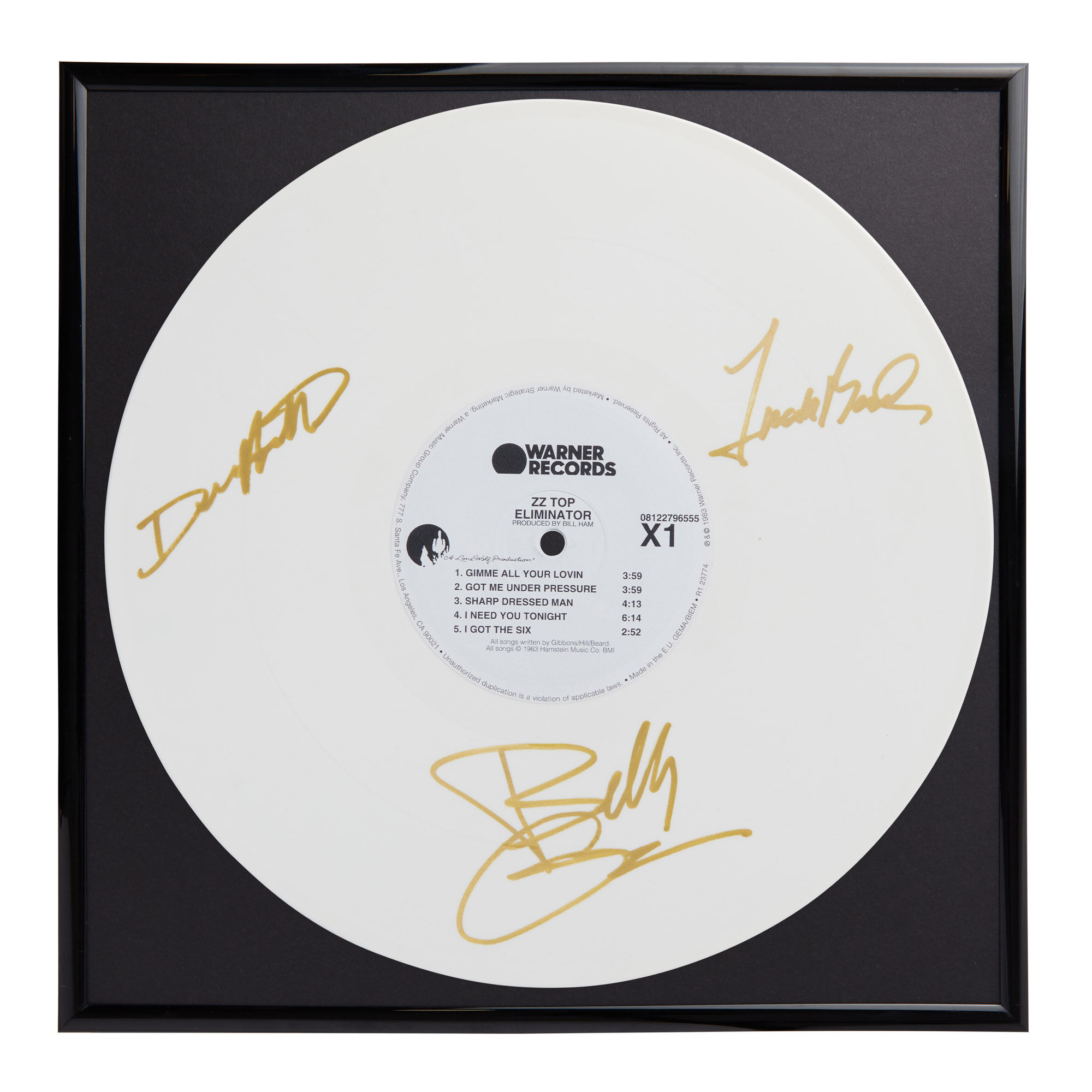 ZZ Top Eliminator Autographed Limited Edition White Vinyl Record Framed