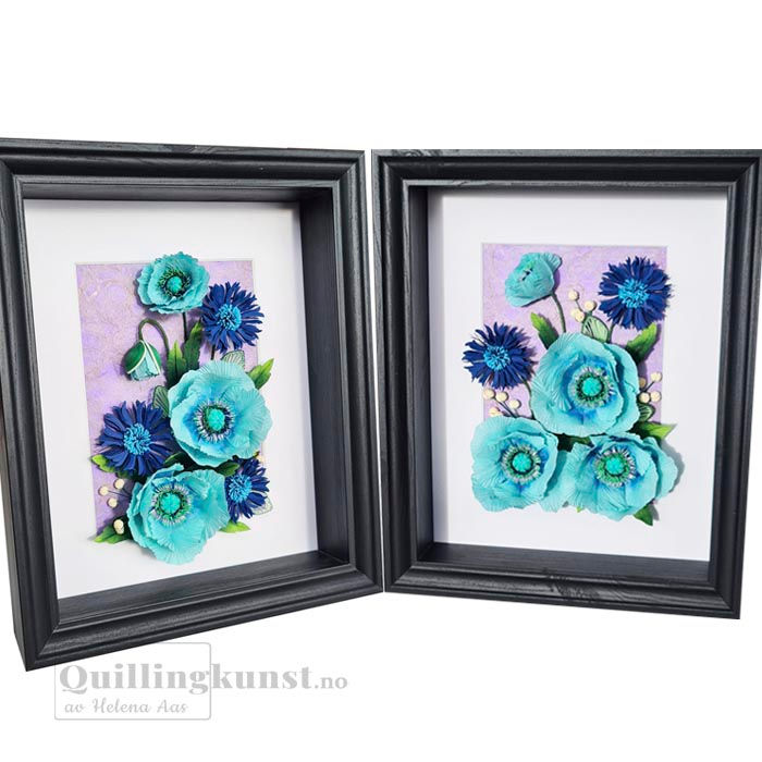 Miniatura: Quilling bilde Turkise valmuer og kornblomster