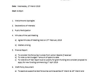 Next Neighbourhood Plan Steering Group meeting (27th March 2019)