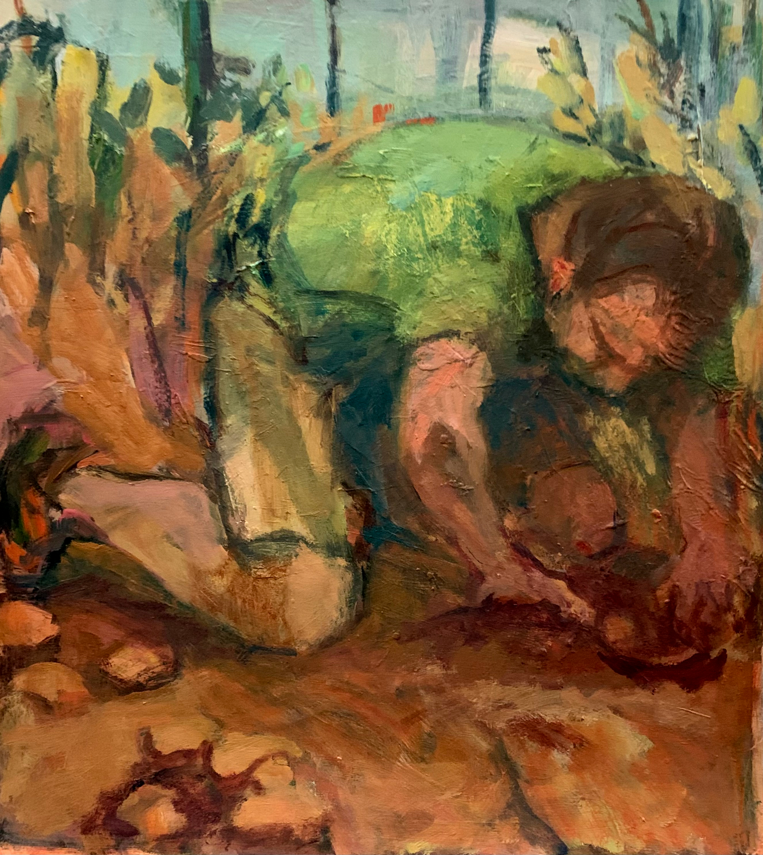 Painting by Rachel Mercer. Digging Potatoes 
