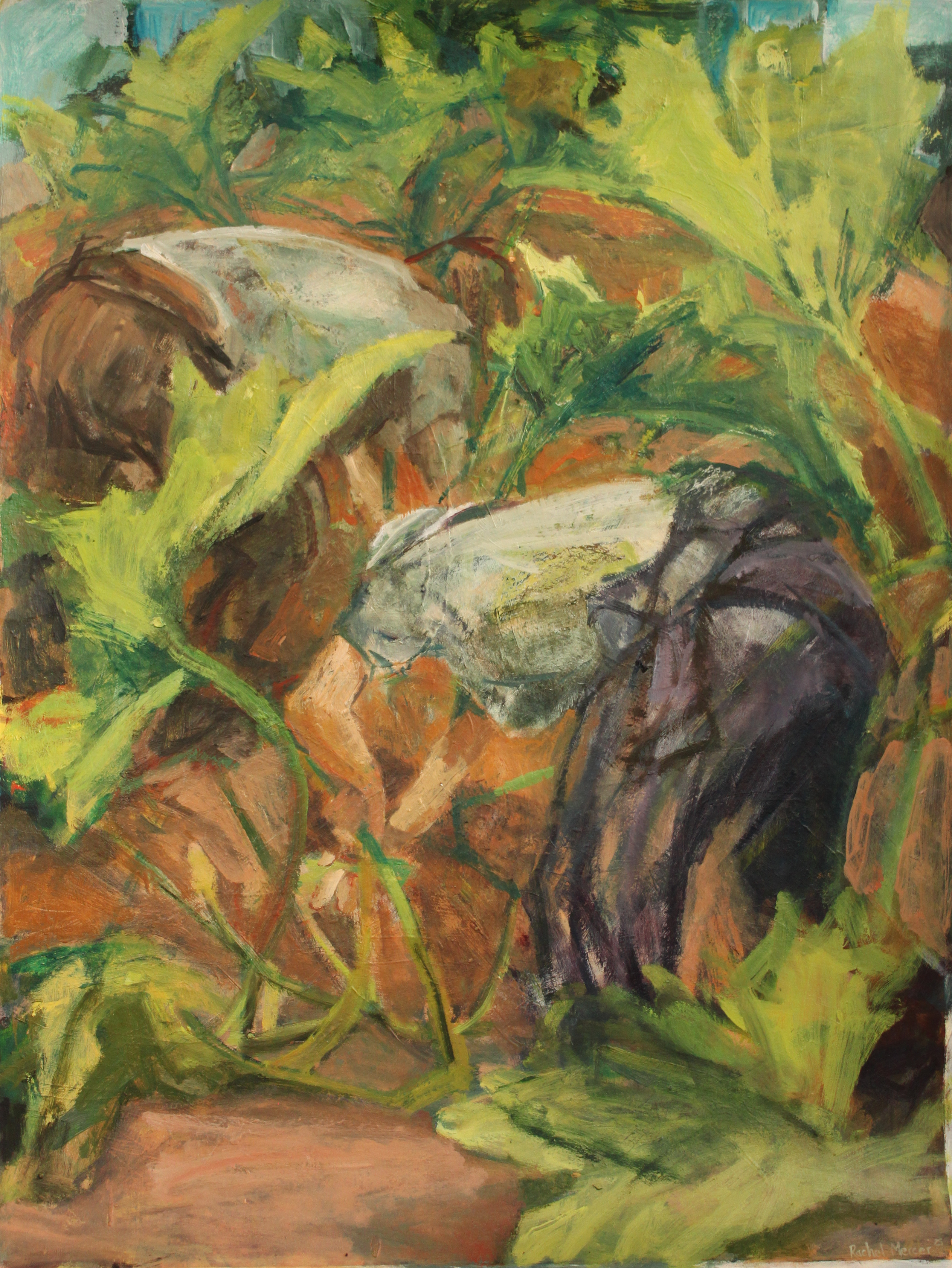 Oil Painting by Rachel Mercer Heads to The Ground, Impression of Gardners