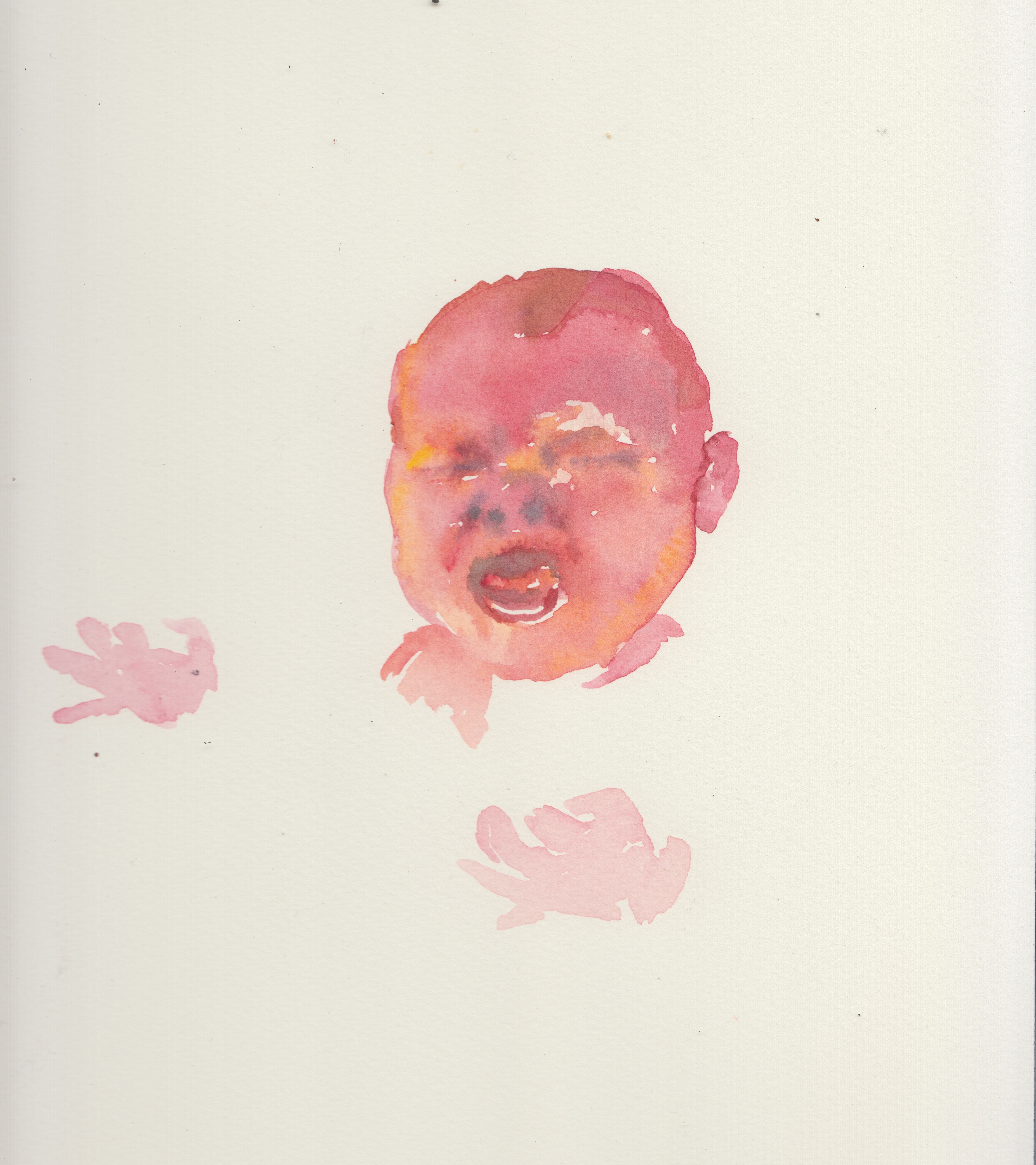 Watercolour of screaming baby by Rachel Mercer