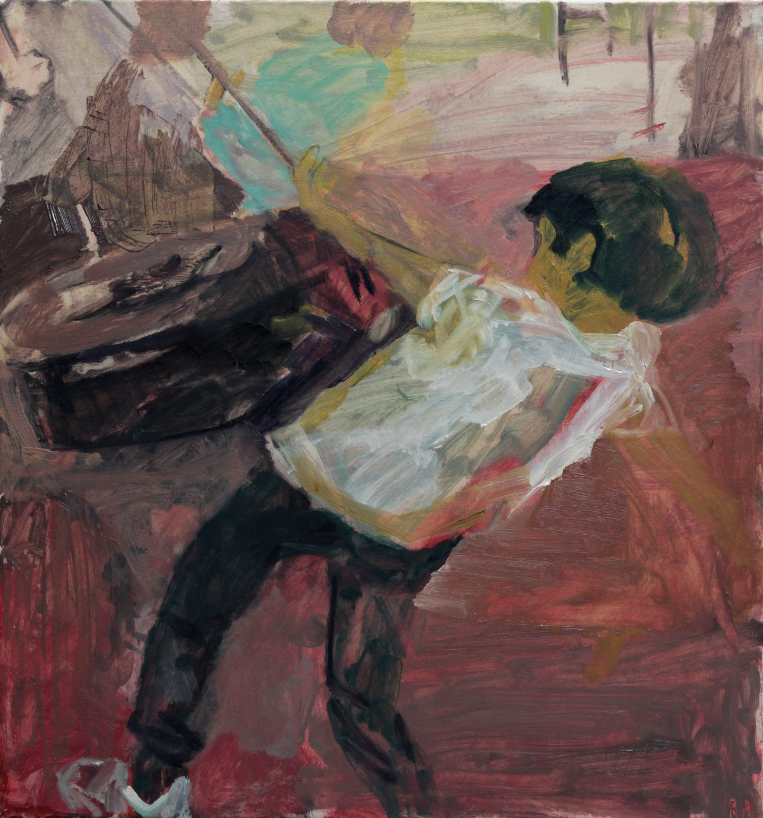 Oil Painting of Boy and Tyre Swing