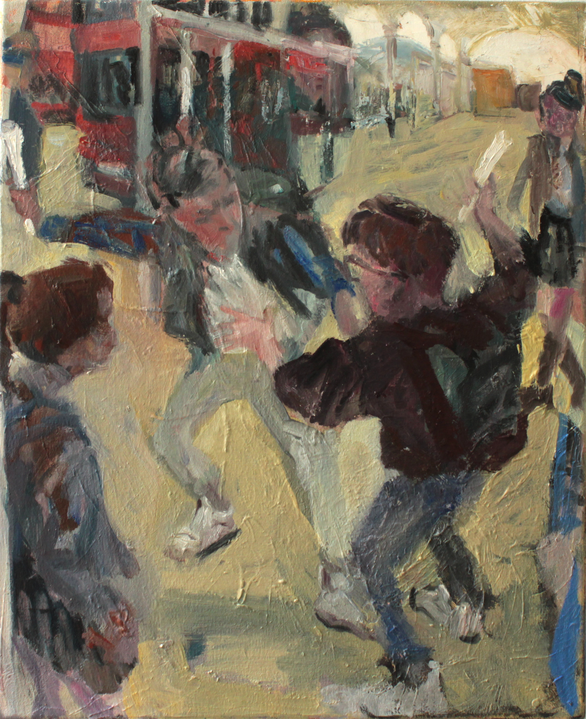 School Boys Fighting, Bus Station, Youth, 