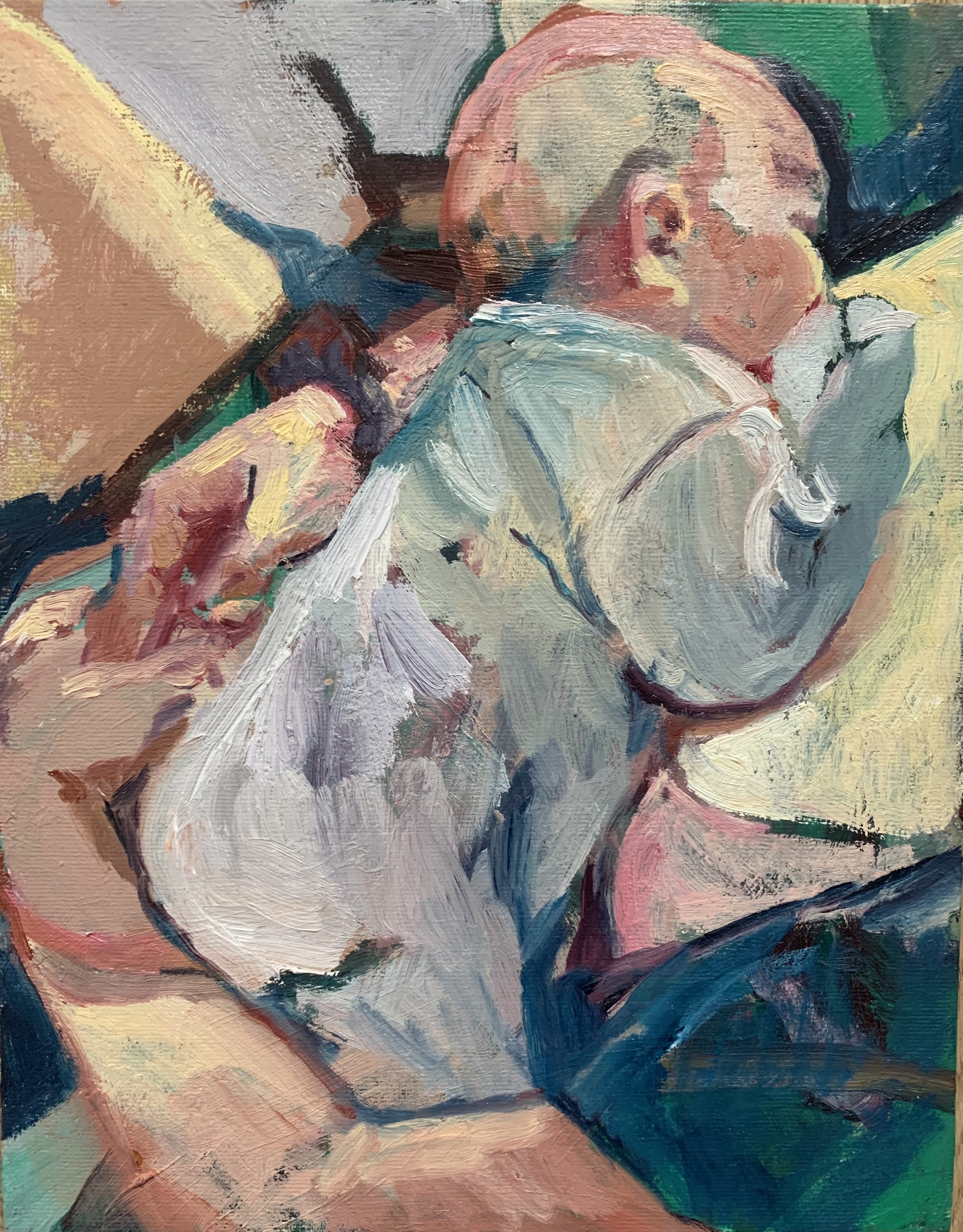 Oil Painting of Breastfeeding Baby by Rachel Mercer