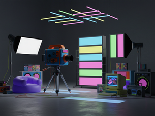 Modern photography studio setup with lighting and camera equipment for product photography.