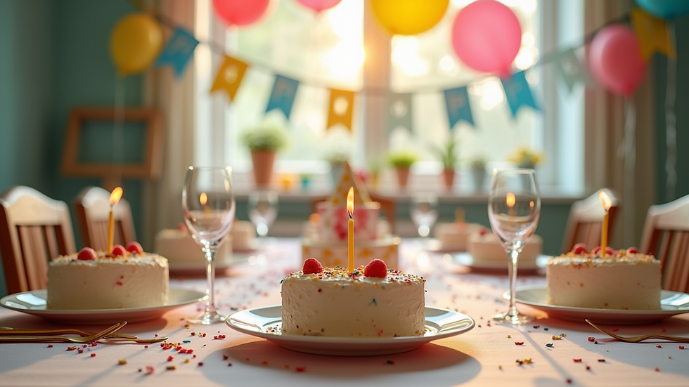 Eye-level view of a birthday party table with themed decorations