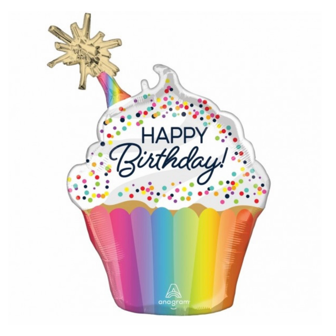 Rainbow Birthday Cupcake Swirl Balloon