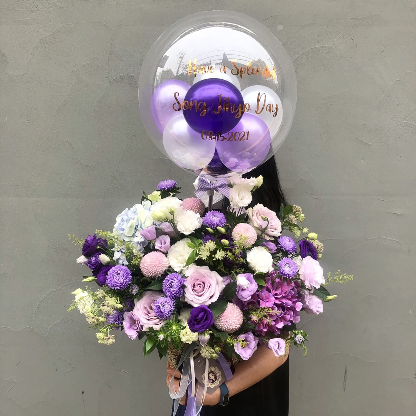 Luxury Purple Theme Flower with Balloon Arrangement