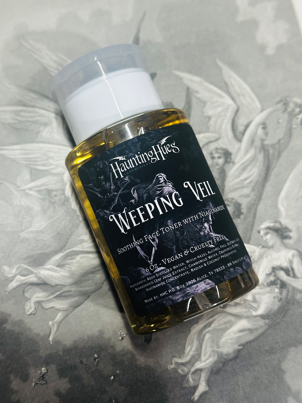 Thumbnail: Haunting Hues Weeping Veil facial toner bottle against angelic background
