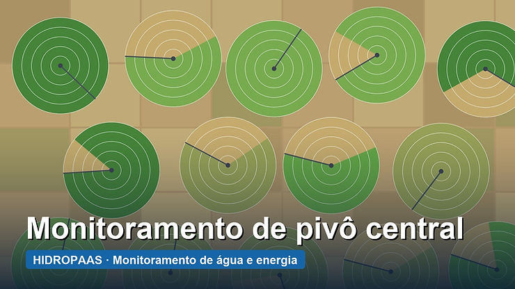 Capa com o texto “Monitoramento de pivô central” sobre ilustração aérea de lavouras irrigadas por pivô central e a faixa HIDROPAAS · Monitoramento de água e energia