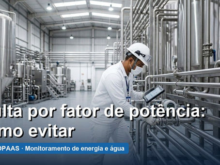 Técnico conferindo medição em linha de processo de uma fábrica — multa por fator de potência