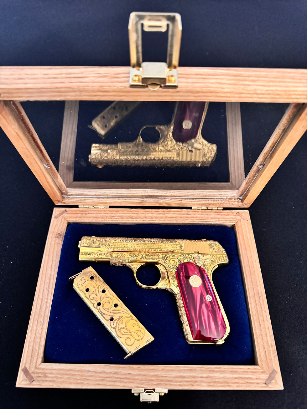 Colt 1908 Engraved, Beautiful 24K Gold Plated W/ Pearl Red Kirinite Grips