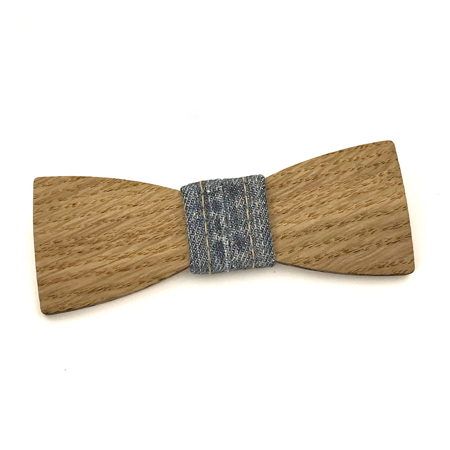 Noeud Papillon en bois chêne massif recyclé et jean denim recyclé