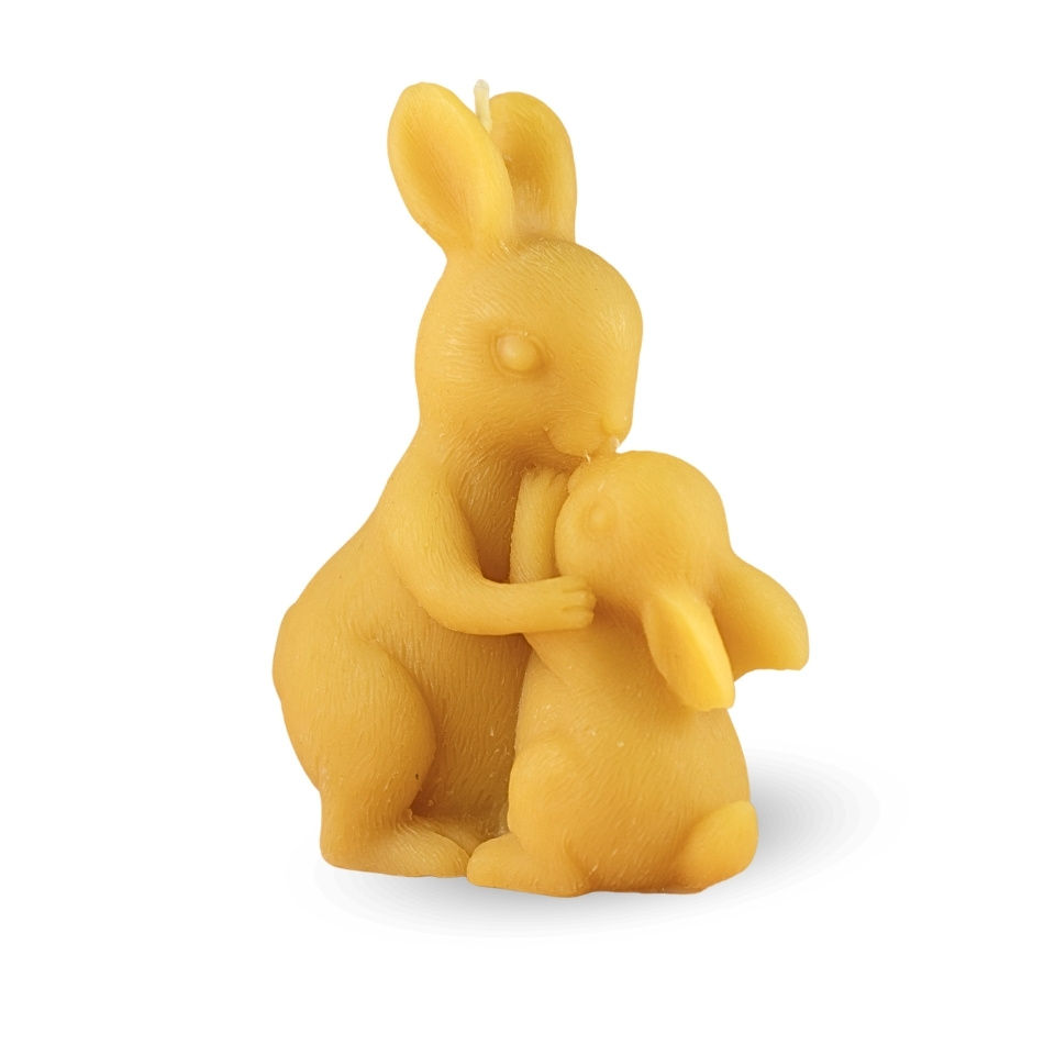 Miniaturbild: Bienenwachs Kerze Osterhasen Kuss 11cm hoch linke Seite