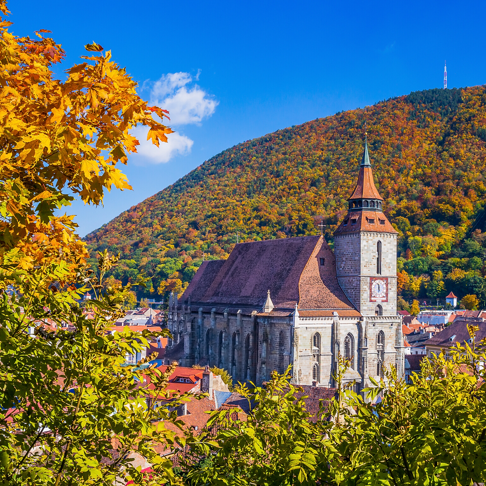 Brasov in autumn with trees changing and castle in background