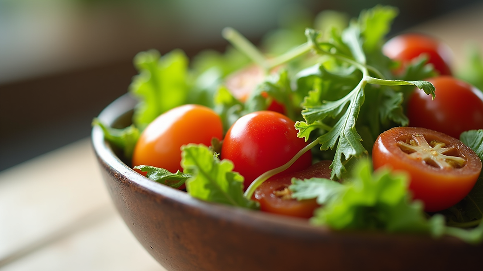 Close-up view of a colorful salad bowl with fresh vegetables