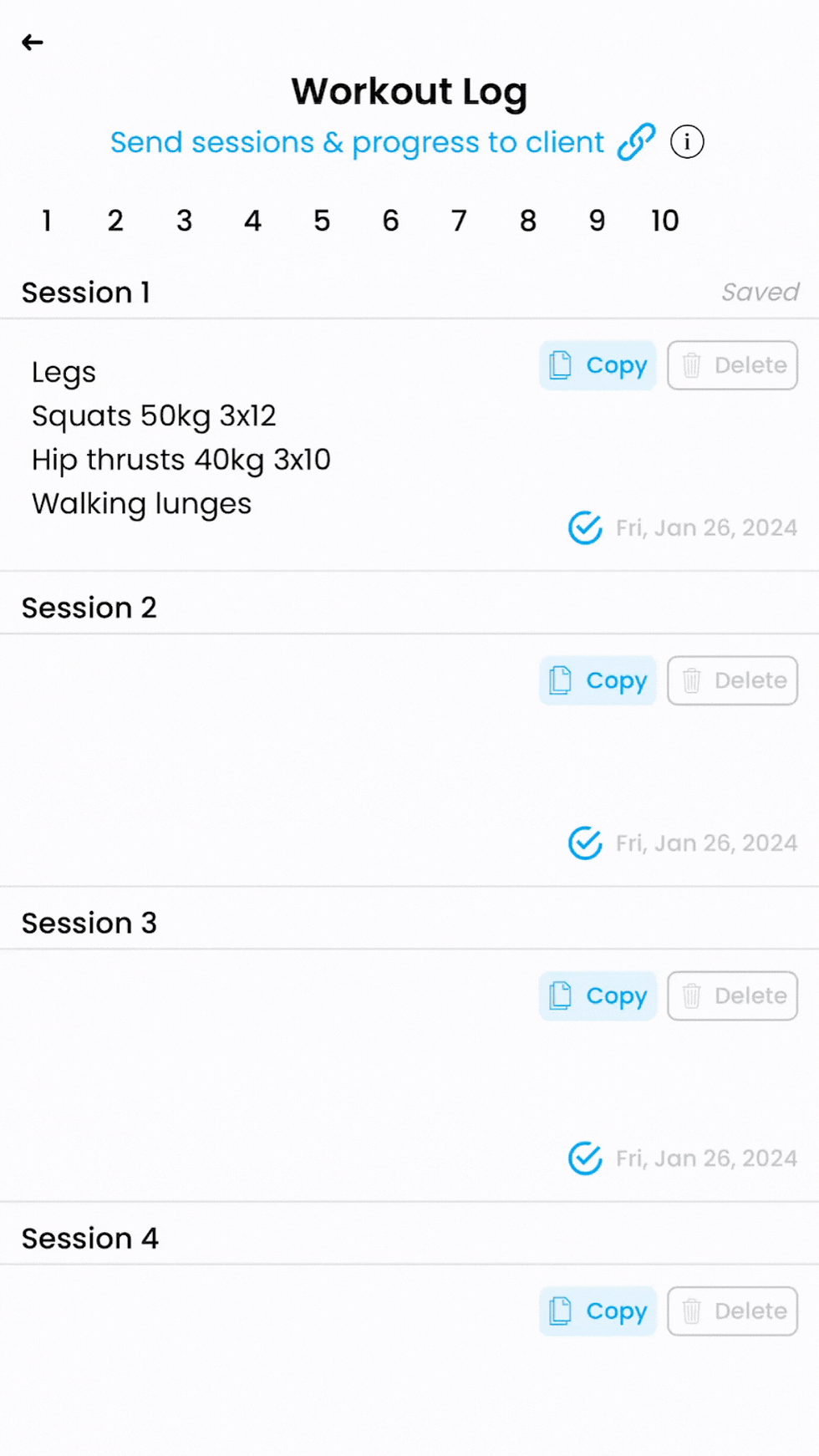 EZbook's Workout Log has easy-to-use copy paste templates for workouts